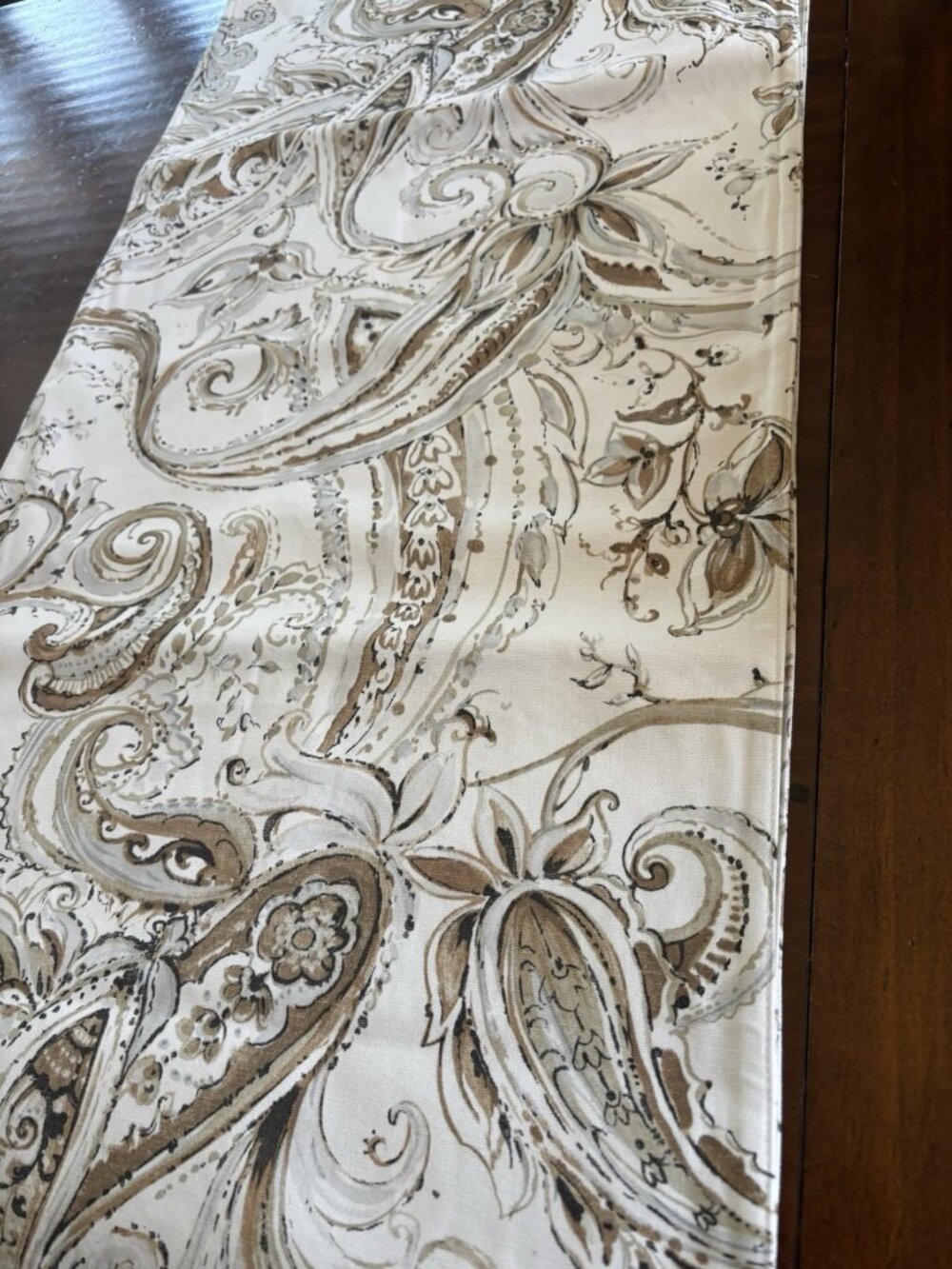 Pottery Barn Jolie Paisley Table Runner 18” x 104” Long Cream Brown Double Side
